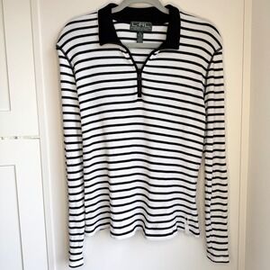 Lauren Ralph Lauren Quarter Zip Sweater Womens XL Black White 100% Cotton Preppy